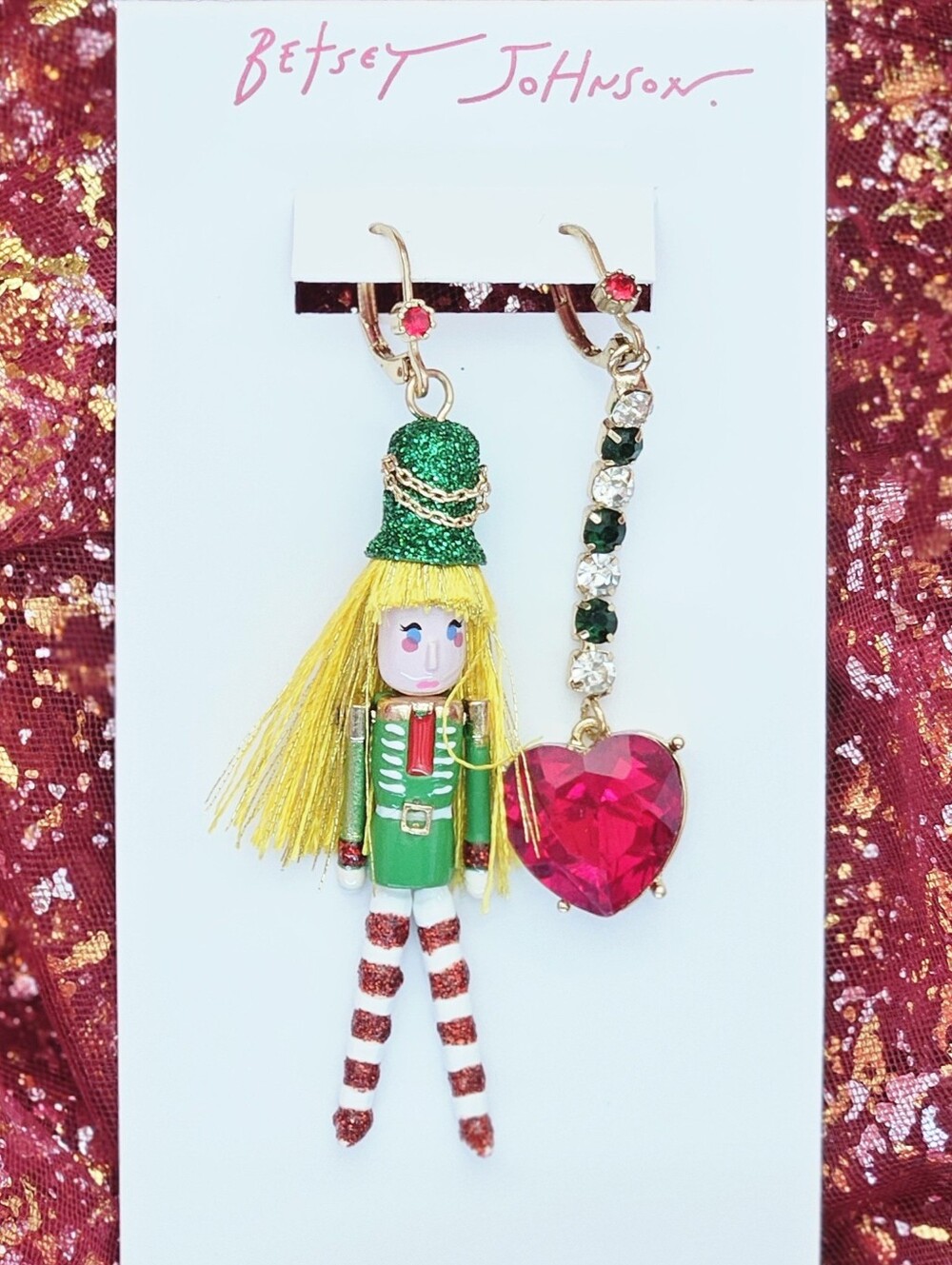 Betsey Johnson Earrings Multi Nutcracker Heart Mismatched Earrings Christmas
